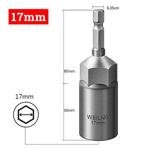 Hex Nut Driver or Set 5 -19mm Socket 80mm Long Impact Drill Bits Depth 30mm 1/4" - Picture 21 of 25