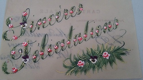Carte postale CPA fantaisie celluloïd décor peint Sincères félicitations - Picture 2 of 3