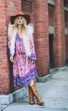 SPELL & THE GYPSY COLLECTIVE Pink Purple Folktown Midi Dress Size L SP1