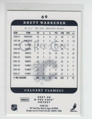 07/08 OPC Calgary Flames Rhett Warrener Micromotion card #69 - Picture 2 of 2