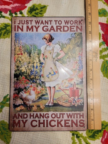 Chicken Signs For Coop Barn Garden Metal Tin Sign Funny Chicken Girl Sign - Picture 2 of 3