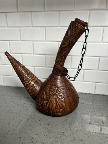 Vintage Spanish Wine Parron Tooled Leather Decanter Bullfighters, Dancers - Picture 3 of 14