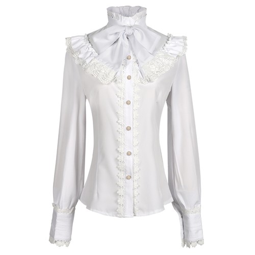 Victorian Women Shirt with Jabot Lady Classic Lolita Blouse Top Shirt Christmas - Picture 2 of 47