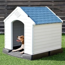 Small Blue White PP Plastic Dog House Raised Safe Outdoor Shelter Leak Proof