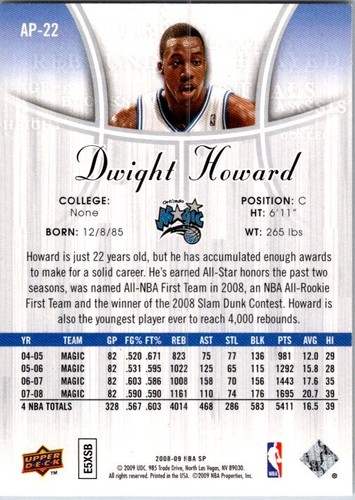 2008-09 SP Authentic #AP-22 Dwight Howard Profiles - Picture 2 of 2