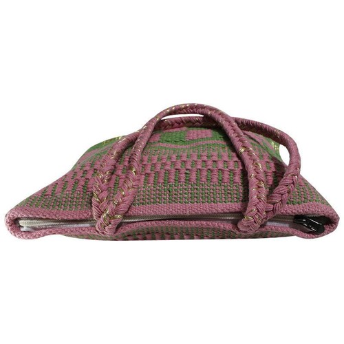 Swank Bags Cotton String Tote Bag with Pink/Green/Gold/ Zip Close AB-CB24 - Picture 3 of 6