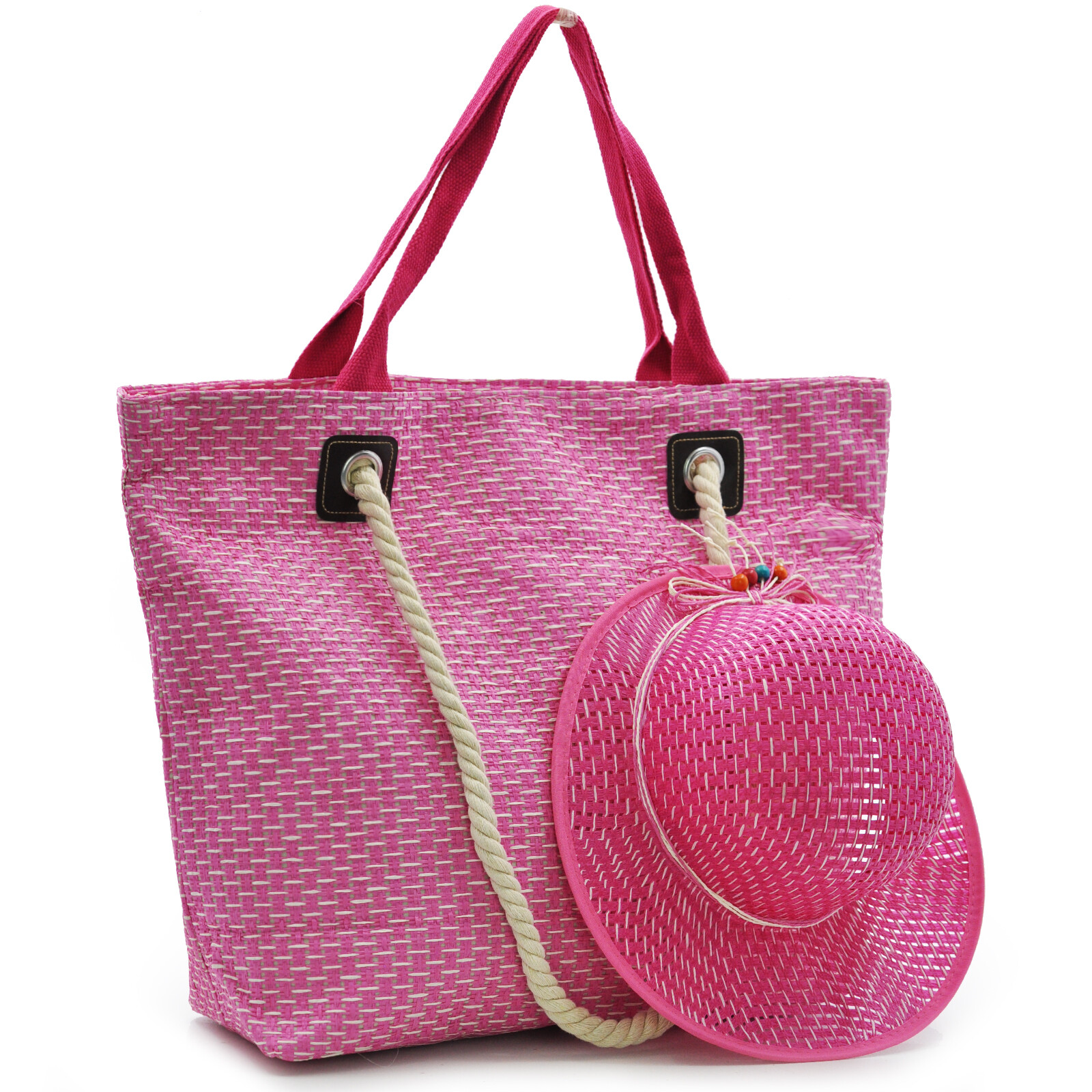 Pack 2in1 Borsa mare + cappello gigante grande capiente paglia manici corda moda - Foto 10 di 18