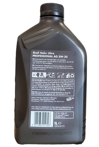 Shell Helix Ultra Professional AG 5W-30 1 Liter Motorenöl für Opel GM Dexos2 - Bild 2 von 3