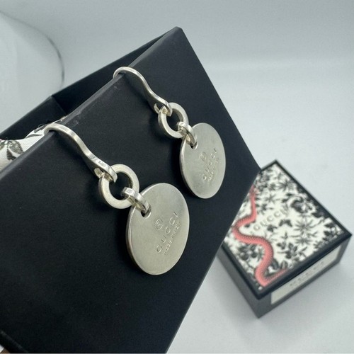 GUCCI Trademark Round Drop Earrings Sterling Silver NEW - Picture 5 of 8