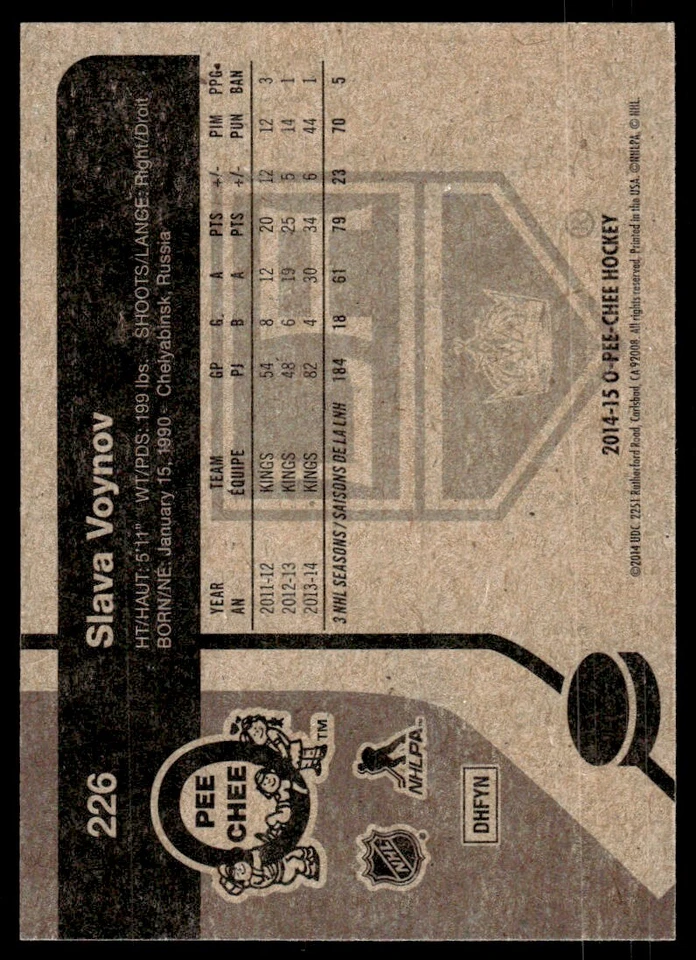 2014-15 O-Pee-Chee RETRO Slava Voynov Los Angeles Kings #226 R134 - Image 2 of 2