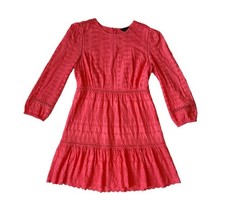 J.Crew Cotton Eyelet Flutter-Hem Scalloped Dress Bright Coral Womens 10 EUC