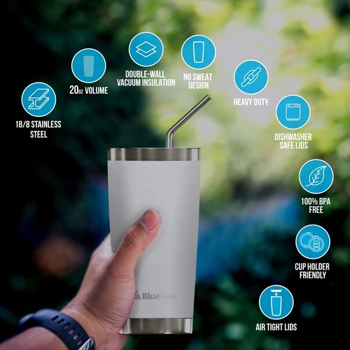 Double Wall Stainless Steel Insulated Tumbler Set, 2-Pack, Includes Sipping L... - Picture 7 of 9