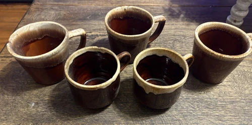 McCoy Brown Drip Glaze Coffee Mugs Cup D Handle Pottery USA Vintage Set Of 5