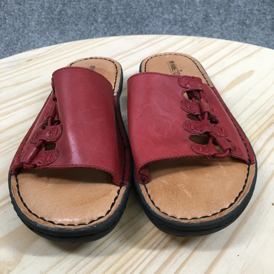 Sandalias Minnetonka para mujer 8 rojas sin cordones de cuero informales punta abierta cómodas Foto 4 de 4