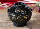 Japanese Traditional Lacquer Miso Soup Ozoni Rice Bowl w/ Lid Black Vermilion