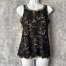 Doe & Rae Camisole Top Women's Small Black Lace Round Neck Sleeveless