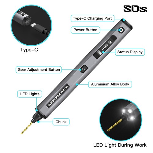 Mini Electric Drill Pen with Benchtop Press, 5-Speed, 10 Small Drill Bits wit... - Picture 4 of 6