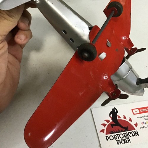 Vintage WWII Wyandotte Red/Silver Pressed Steel Army Plane 473-F Airplane Toy 8” - Bild 9 von 9