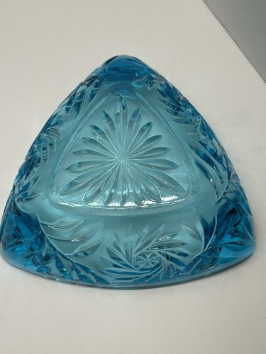 MCM Hazel Atlas Blue Triangle Footed Art Glass Ashtray Vintage - Picture 4 of 7