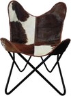 Vintage White Cowhide Leather Butterfly Chair Lounge Accent Relax Chair