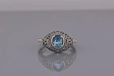 Sterling Silver Oval Blue Topaz Clustered Dome Bezel Band Ring 925 Sz: 7
