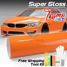 ESSMO PET Super Gloss Flame Orange Car Vehicle Vinyl Wrap Decal Sheet Like Paint