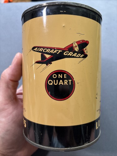 Vintage Archer Schmierstoffe Flugzeug Luftfahrt Quart Öl Dose Grafik Original  - Bild 1 von 22