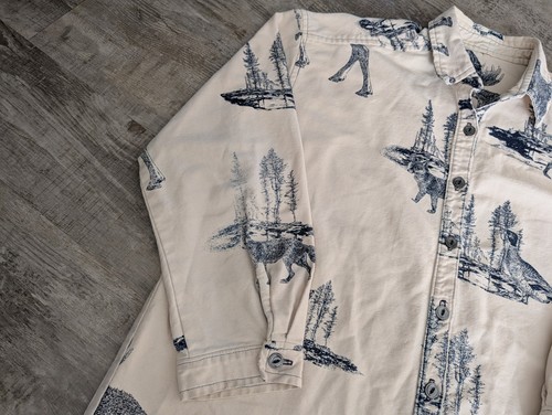 Vintage Eddie Bauer Chamois Flanell Ente Hirsch Tier AOP Print Knopfleiste Gr. L/XL - Bild 3 von 21