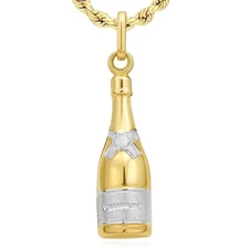 Real 14K Two-Tone Gold Champagne Bottle Pendant 1"