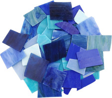 Blue Mixed Stained Glass Scrap Pieces Sheets, Glass Mosaic Tiles for Crafts, 35O