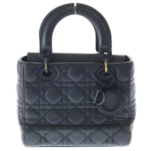 Christian Dior Lady Ultra Matte 2-way Bag Handbag Shoulder Black Lambskin Used e