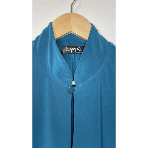 Sympli Lagenlook Sleeveless Mandarin Asymmetric Top Key Hole Knit Blue Women 6 - Picture 3 of 7