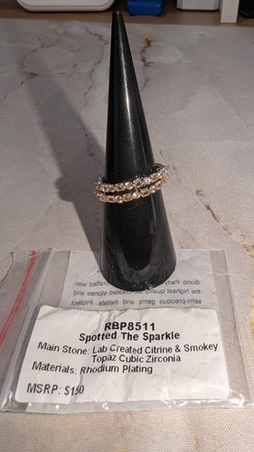 Bomb Party OG Ring "Spotted the sparkle" RBP8511 Citrine and Smokey Topaz Size 6 - Picture 2 of 3