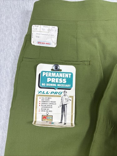 1960s Mens Green Permanent Press Pants Size 32 x 30 Vintage Rockabilly Deadstock - Picture 5 of 7