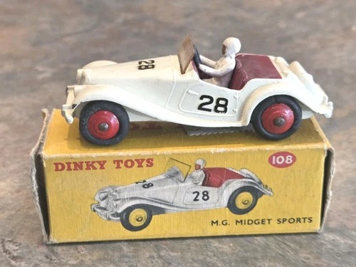 Vintage 1959s Dinky Toys 108 MG Midget Sports Car In Original Box