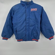 Vintage 90s Kids New York Giants NFL Puffer Jacket Blue Reebok Size Medium Youth