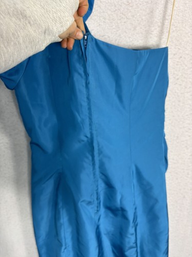 VTG 80s Formal Maxi Puff Sleeve One Shoulder Prom Party Dress Cinderella Blue 8 - Picture 14 of 15