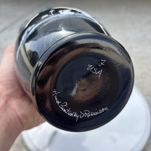 Seltene schwarze Amethyst Fenton Vase Mädchen Vogeltränke 9" gekräuselt HP von D Robinson USA - Bild 12 von 14