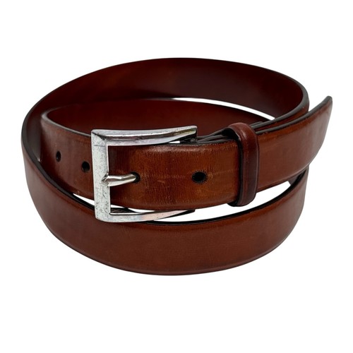 Polo Ralph Lauren Italienischer Sattelleder Gürtel Herren Größe 34 Braun Silber Schnalle - Bild 1 von 12