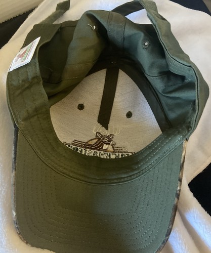 Buckmasters Deer Hunting Hat Adjustable Cap Green With Camouflage Camo Brim - Picture 6 of 8