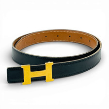 Auth HERMES H Logo Gold  Black Belt KC035