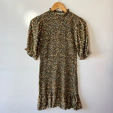 Liberty Love Smocked Floral Dress Mock Neck Flutter Sleeve Ruffle Hem M