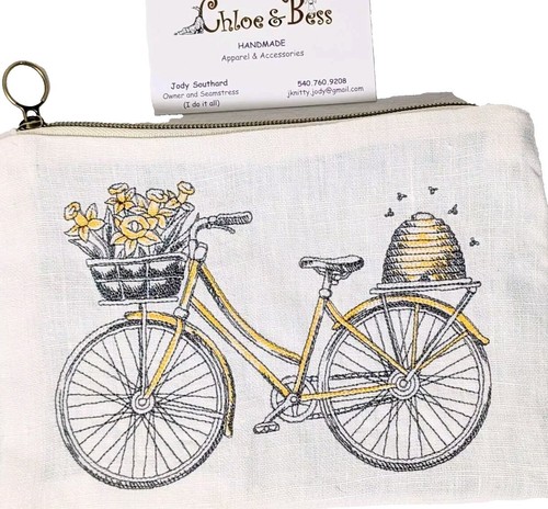 Handmade Cotton Zip Top Accessory Bag With Bicycle & Bees - Bild 1 von 3