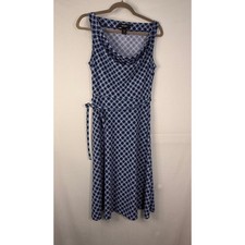 Express Midi Dress Women 7/8 Blue White Geometric Cowl Neck Sleeveless Tie Waist