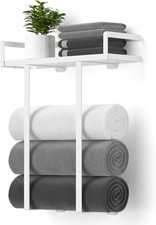 Towel Racks for Bathroom Wall Mounted, Metal Towel Holder with Wooden Shelf for