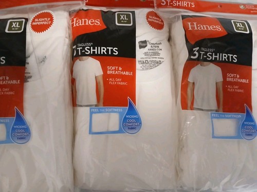 Lot of 3 Packages Hanes T Shirts Mens XL White Tagless Comfort Cotton See Detail - Picture 3 of 6