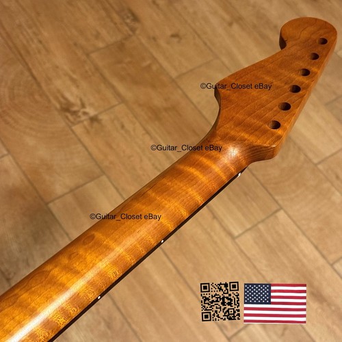 Roasted Flame Maple Stainless Fret Rosewood Strat Neck Nitro Fit Warmoth SR22BP - Picture 2 of 12
