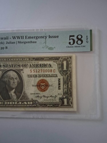 1935-A $1 HAWAII WWII EMERGENCY SILVER CERTIFICATE PMG 58 EPQ Fr 2300 - Picture 2 of 4