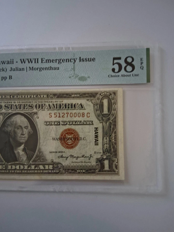 1935-A $1 HAWAII WWII EMERGENCY SILVER CERTIFICATE PMG 58 EPQ Fr 2300 - Image 2 of 4