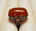 Ladies' Antique Sterling Ring w Gold-Washed Leaves & Carnelian Stone Sz 4 AS IS